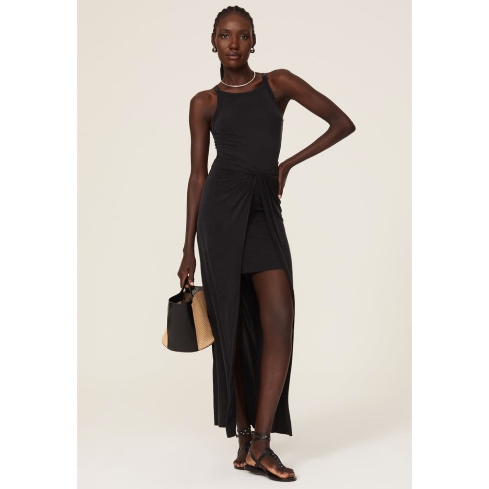 ALLSAINTS Sami Dress Black High Low Maxi Scoop Neck Black Summer Beach Dress XS